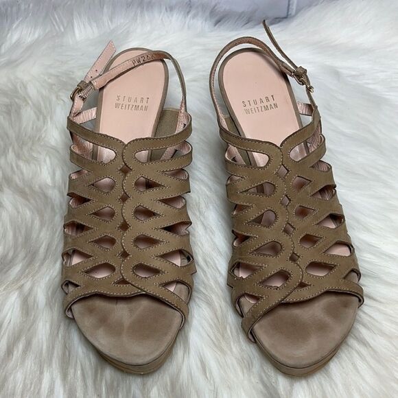 Stuart Weitzman Tan Suede Platform Sandals Sz 7.5 - Picture 2 of 6